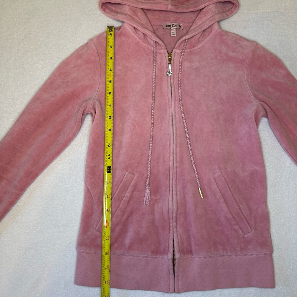 Juicy Couture Pink Velour Zip Up Hoodie Women’s Small Rhinestone “J” Zipper Y2K‎ - Picture 5 of 11